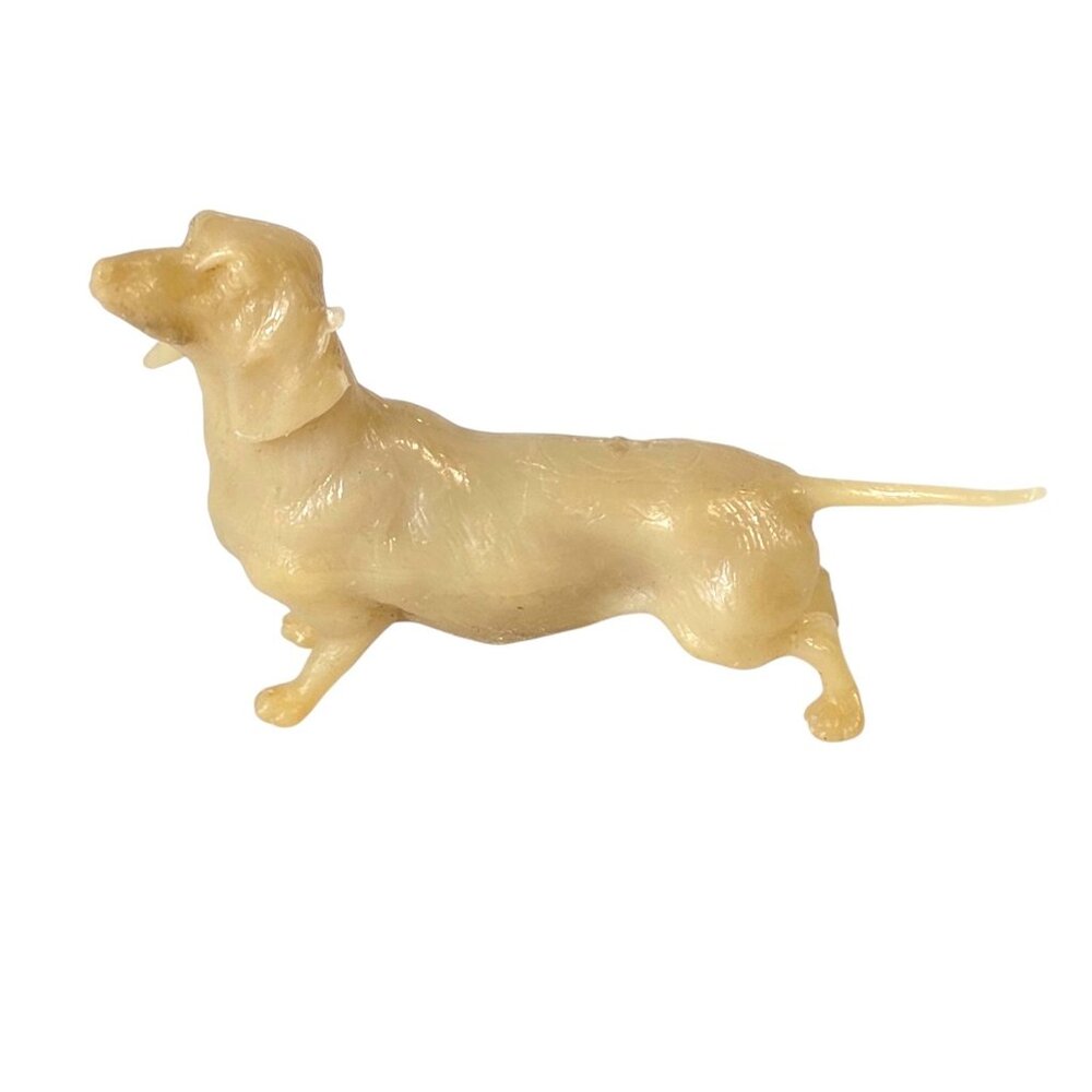 Vintage Plastic Dachshund Dog Figurine Cream Miniature Dollhouse Weiner Puppy